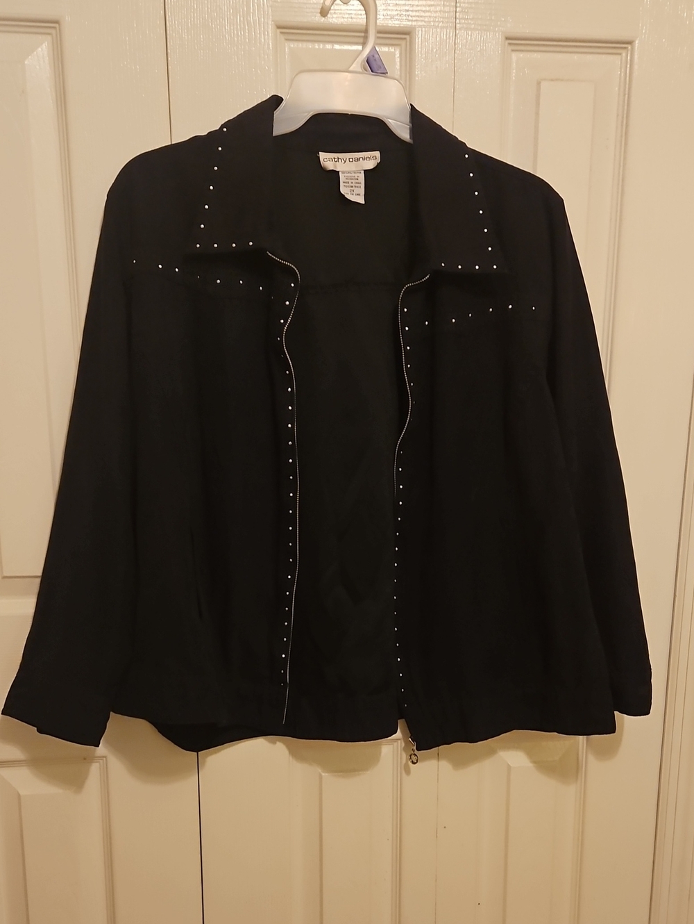 Cathy Daniels Black Zip Jacket with Stud Trim
